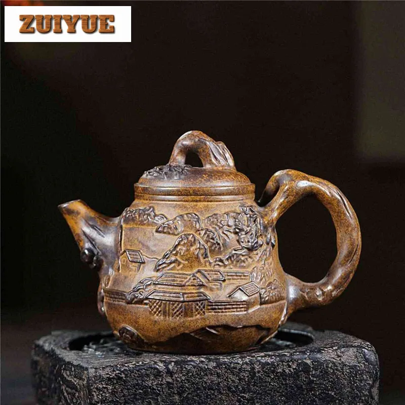 500ml Yixing Purple Clay Teapots Handmade Pine Tree Stump Pot Raw Ore Dragon Kiln Wood Burning Mud Tea Soaking Kettle Zisha Tea