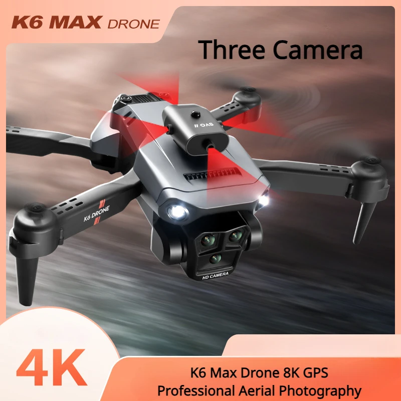 

K6 Max Drone 4K GPS Профессиональная аэрофотосъемка Самолет с тремя камерами HD Возврат одной кнопкой Дрон предотвращения препятствий Трехкамерная загрузка Четырехстороннее предотвращение препятствий Позиционирование