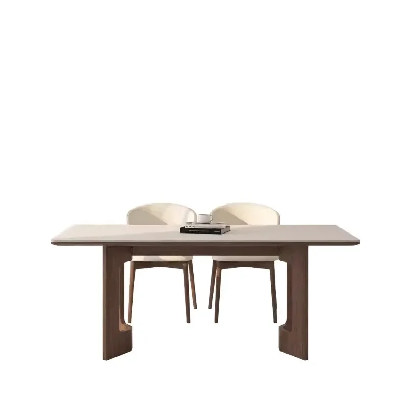 Solid wood rock slab dining table Household rectangular cream medium and ancient style high-end full care small apartment