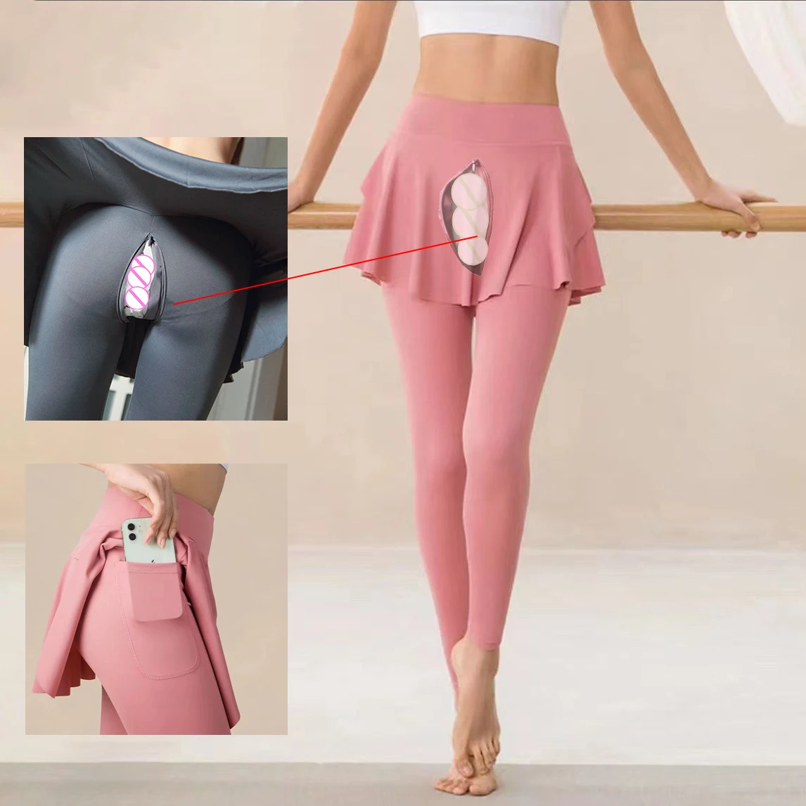 

Open Crotch Outdoor Sex Erotic Pants Yoga Seamless Leggings Women Peach Hip Push Up Culottes Gym Joggers High Waist Pantskirt