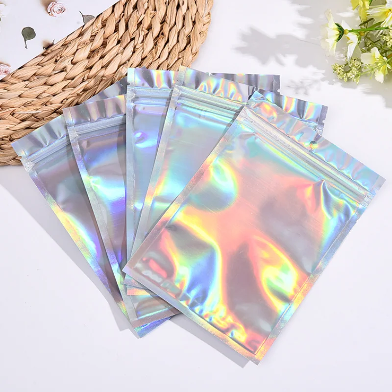 200PCS Laser Ziplock Bag Necklace Earrings Jewelry Gift Packing Bags Cell Phone Cases Colorful Packing Bags Kitchen Organizer