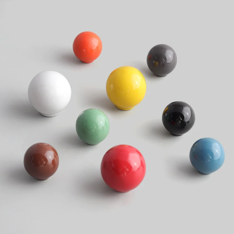 Colorful Round Ball Ceramic Cabinet Door Handle Simple Cabinet Wardrobe Drawer Ball Circular Single-hole Handle