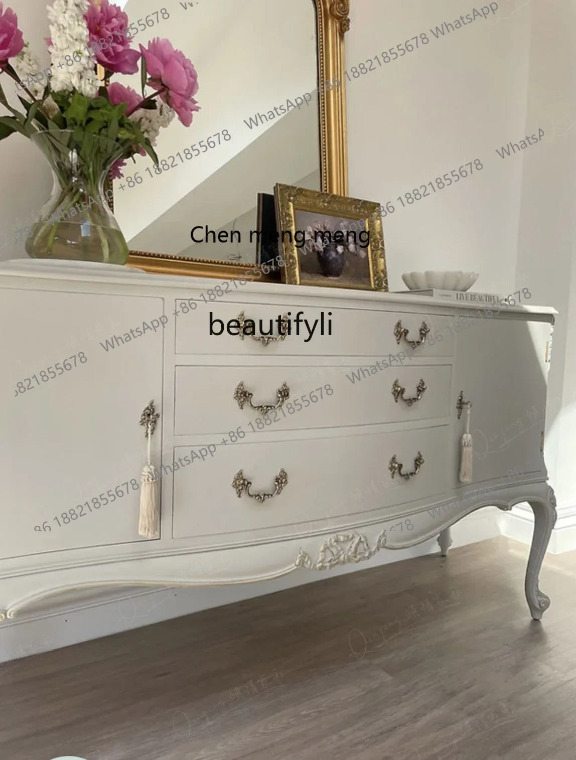 

ss7304French Solid Wood Art Vintage Sideboard Cabinet American Country Double-Door Home Entrance Cabinet