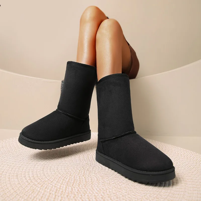 

Women's snow boots 2025 autumn and winter thickened and padded medium and high shaft, suede, fashionable long shaft cotton boots