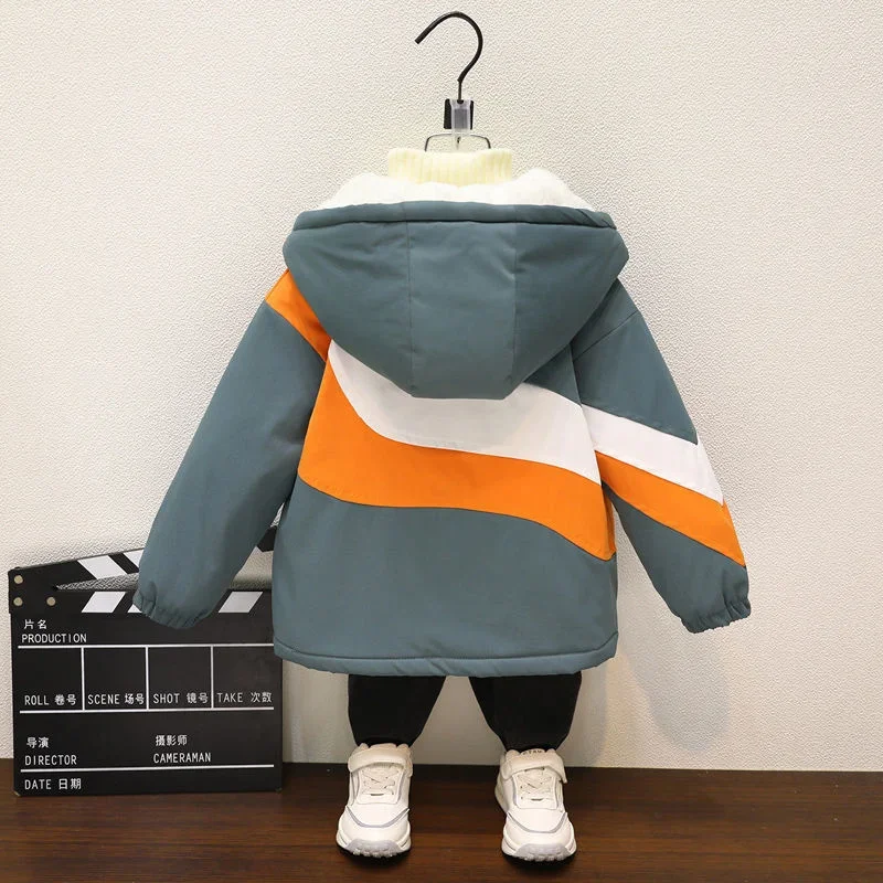 Boys Coat Jacket Overcoat Cotton 2023 Zipper Warm Plus Velvet Thicken Winter Christmas Children\'s Clothing