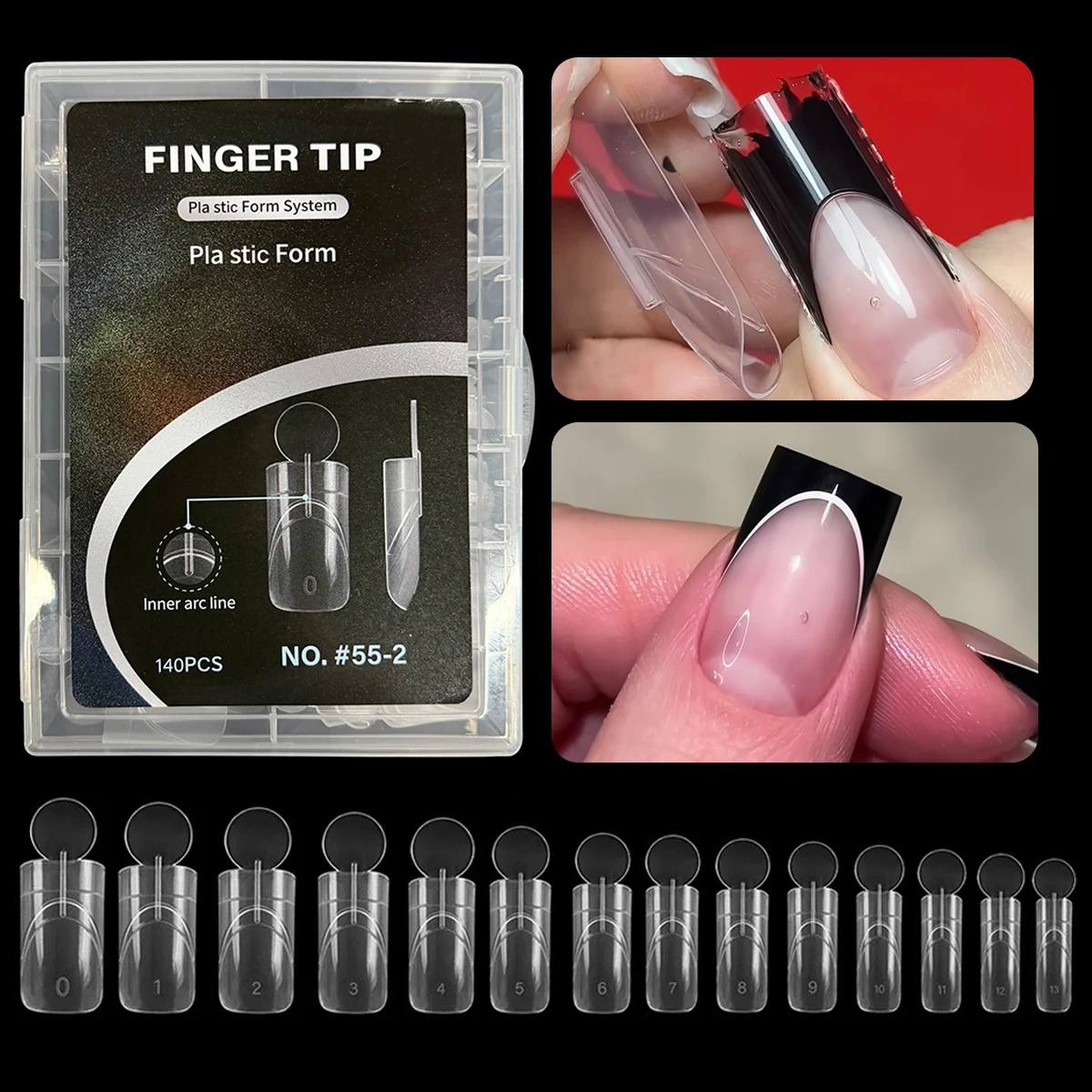 New Matte Innovative French Line Nail Dual Form Easy French Tip Extension Mold Inner Reusable 140PCS 14 Sizes Nail Art Extension