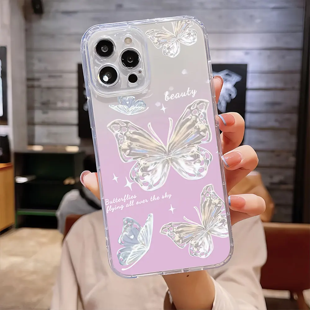 Gradual Blending Butterfly For IPhone 16 15 14 13 12 11 Pro Max Plus Transparent Magnetic Suction Phone Case