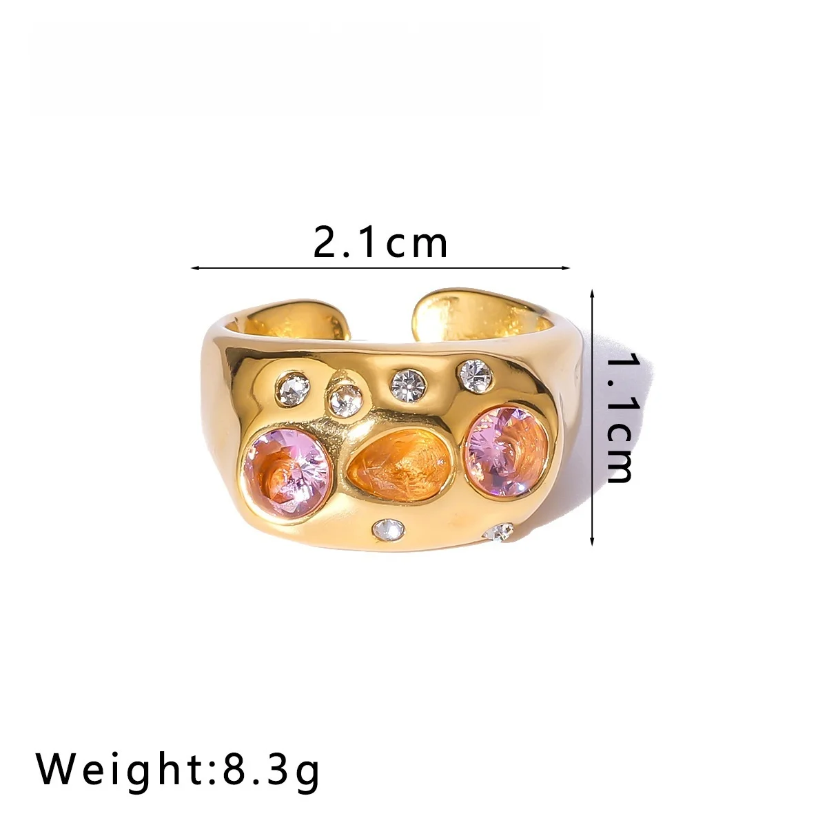 خاتم قابل للتعديل من الفولاذ المقاوم للصدأ للنساء بكريستال ملون عيار 18 قيراط خواتم ذهبية اللون مجوهرات فاخرة إكسسوارات عصرية عالية الجودة #5