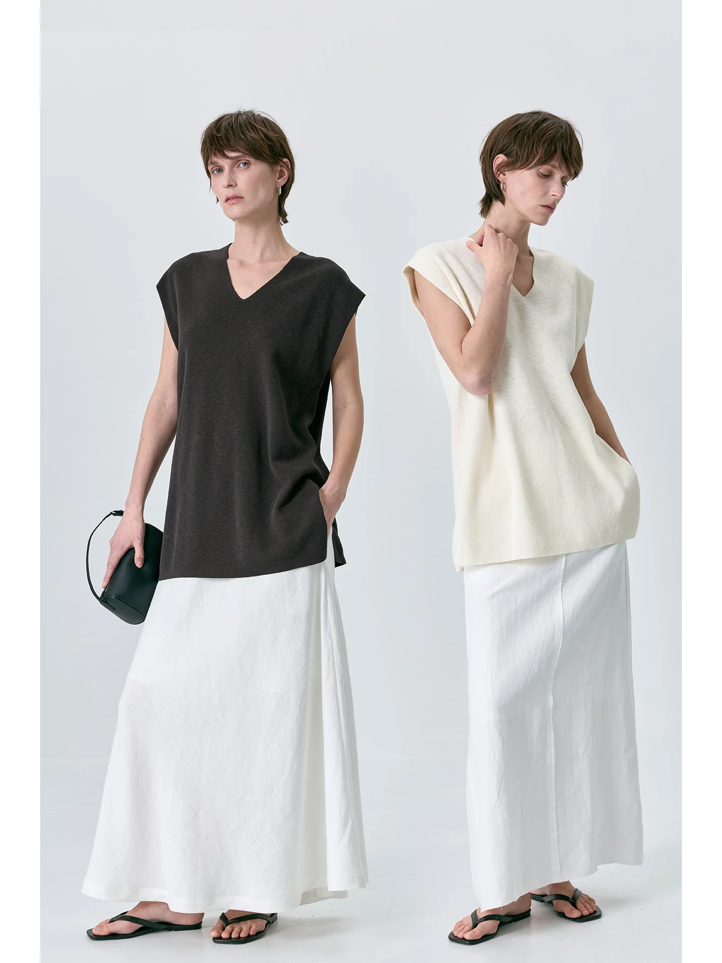 

Удобный хлопково-льняной свободный вязаный свитер с V-образным вырезом для женщин, весна-лето, новый стиль, простой, элегантный, универсальный топ