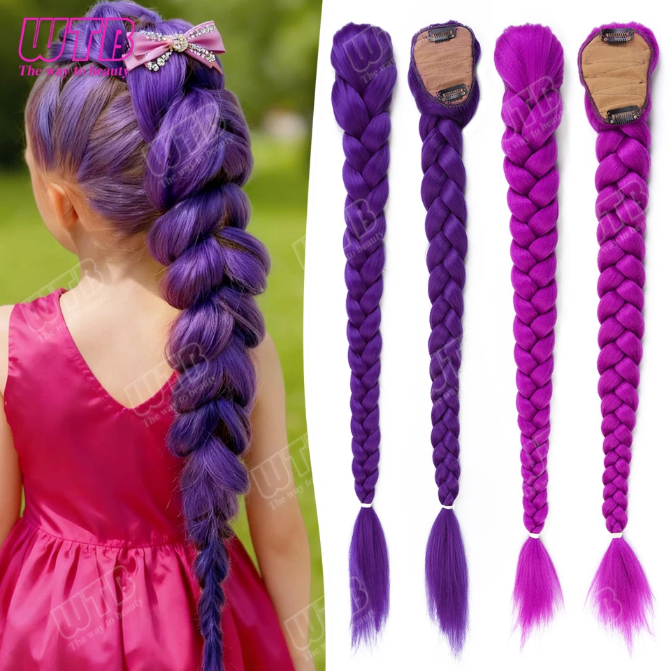 Synthetic Braided Wig BB Clip Style Purple Braided Ponytail Wig Suitable for Women Girls to Wear for Daily Activities Holidays