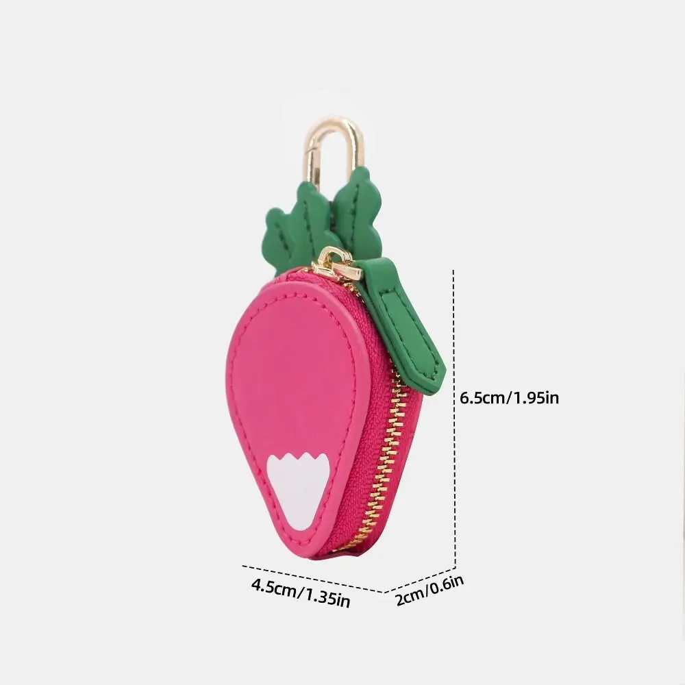 Moda rabanete forma de fruta moeda bolsa bonito zíper mini fone de ouvido saco estilo coreano chaveiro couro do plutônio pingente feminino