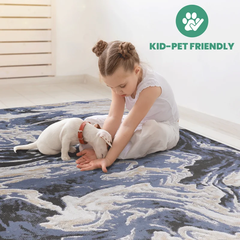 LOOM & LUXE コレクション 5X7 L.ブルー/抽象的な非脱落リビングルームベッドルームダイニングホームオフィススタイリッシュで汚れにくいエリア