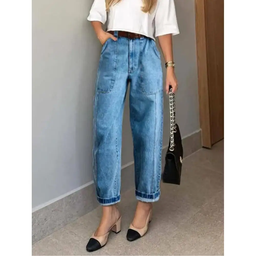 

Women's jeans casual loose slim-fit jeans, slimming spliced straight-leg pants
