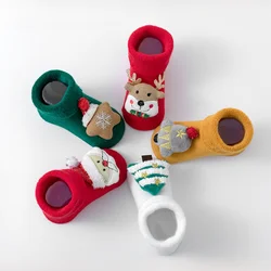 Winter Baby Sock Winter Cartoon Elk Tree Christmas Red Thick Warm Stocking Infant Anti-slip Floor Terry Sock Christmas Gift