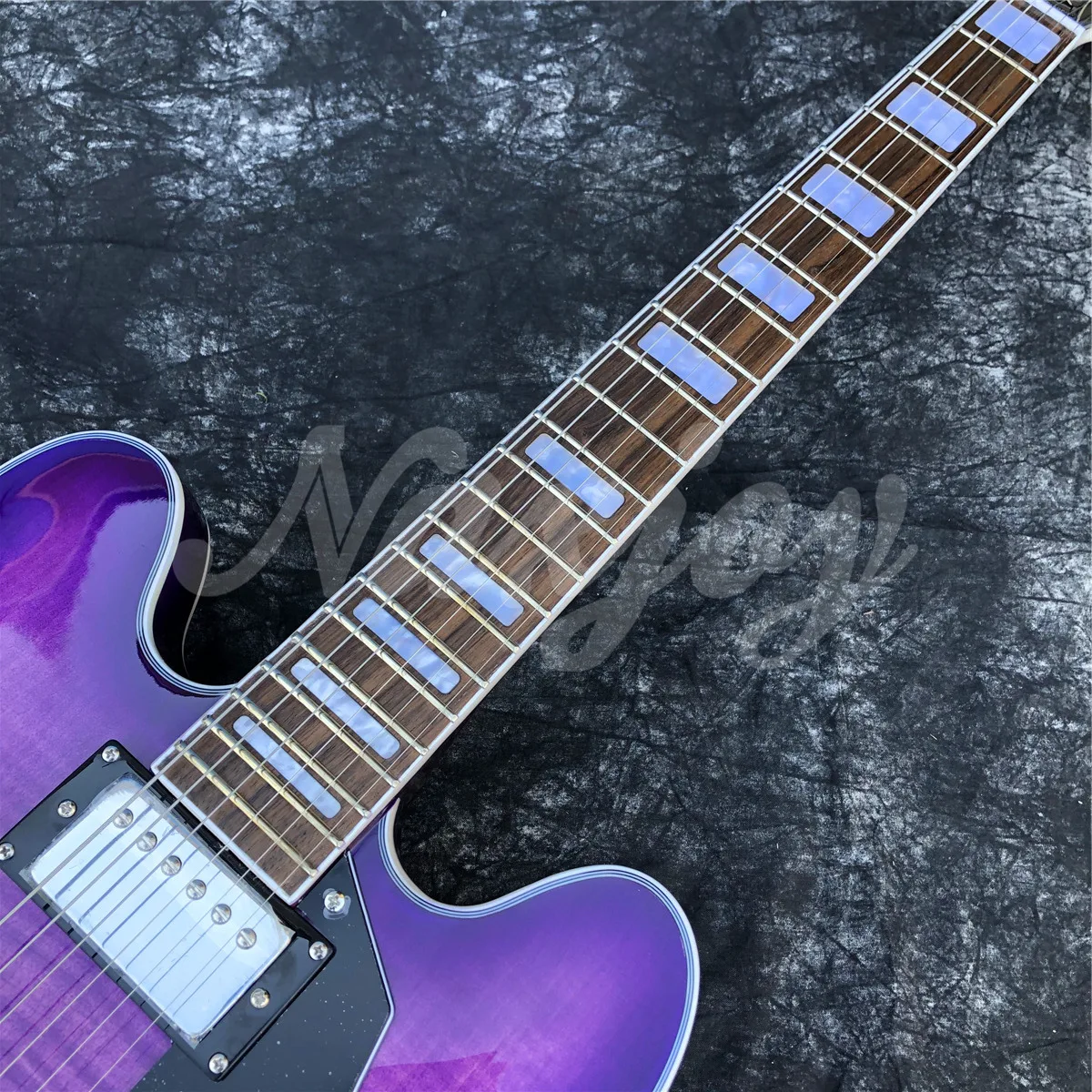 Grote Purple Flame Maple Electric Guitar Rosewood Fingerboard Double F Holes Thin Body Jazz,Free Shipping