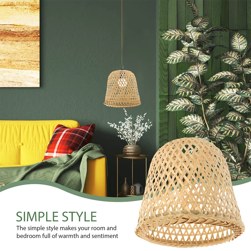 2 Pcs Bamboo Lampshade Ceiling Accessory Lampshades Decor Light Bulb Rustic Style Woven Weaving for Hanging Khaki