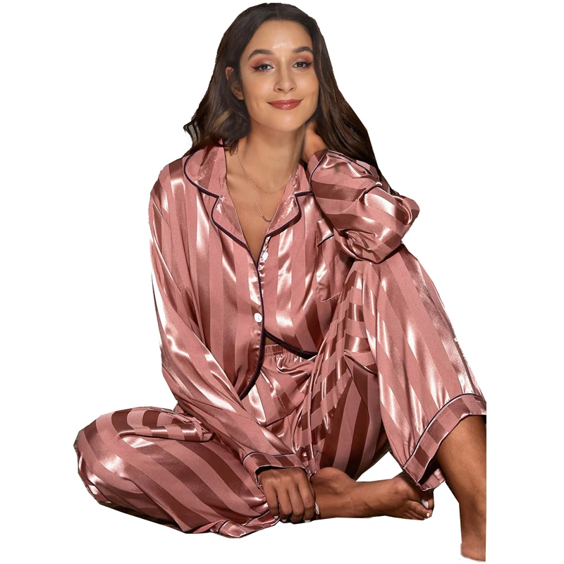 Satin Silk Women Pajamas Set Spring Autumn Luxury Sleepwear Pyjamas Women\'s Cardigan Long Sleeve Pijamas Ladies Home Suit