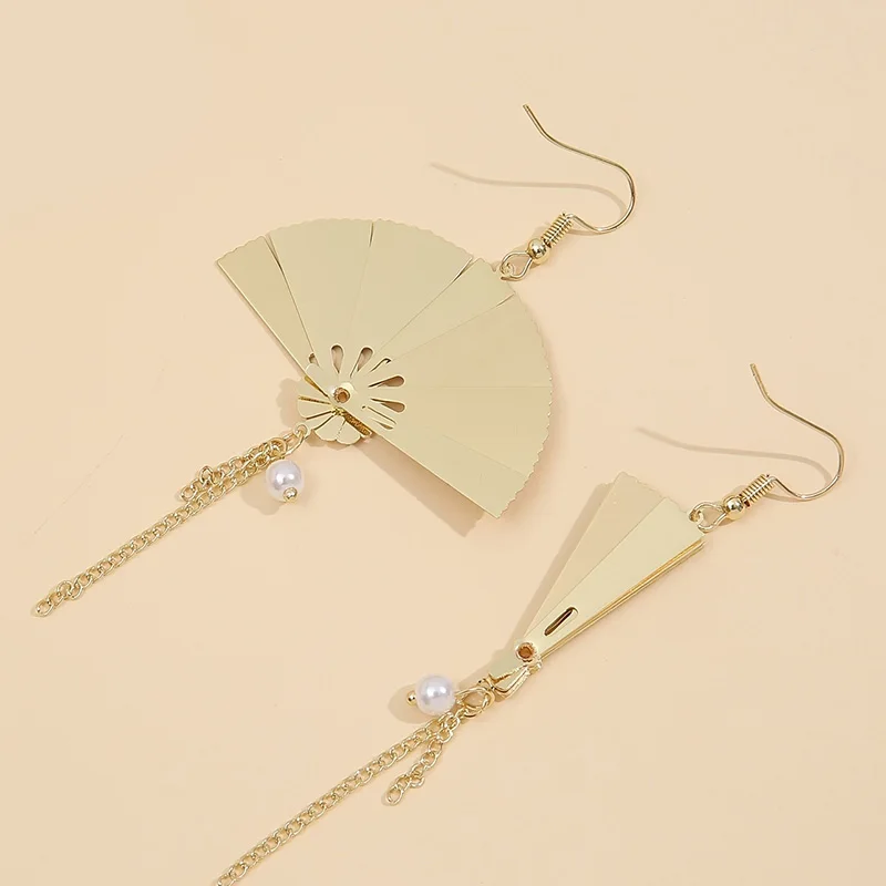 Chinese Retro Carved Phoenix Foldable Folding Fan Handing Earrings for Women Without Piercing Mosquito Coil Clip Tassel Earrings