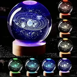 1Pc 3D Solar Galaxy Crystal Ball Lamp, Colorful Atmosphere Night Lamp, Romantic Bedside Table Lighting