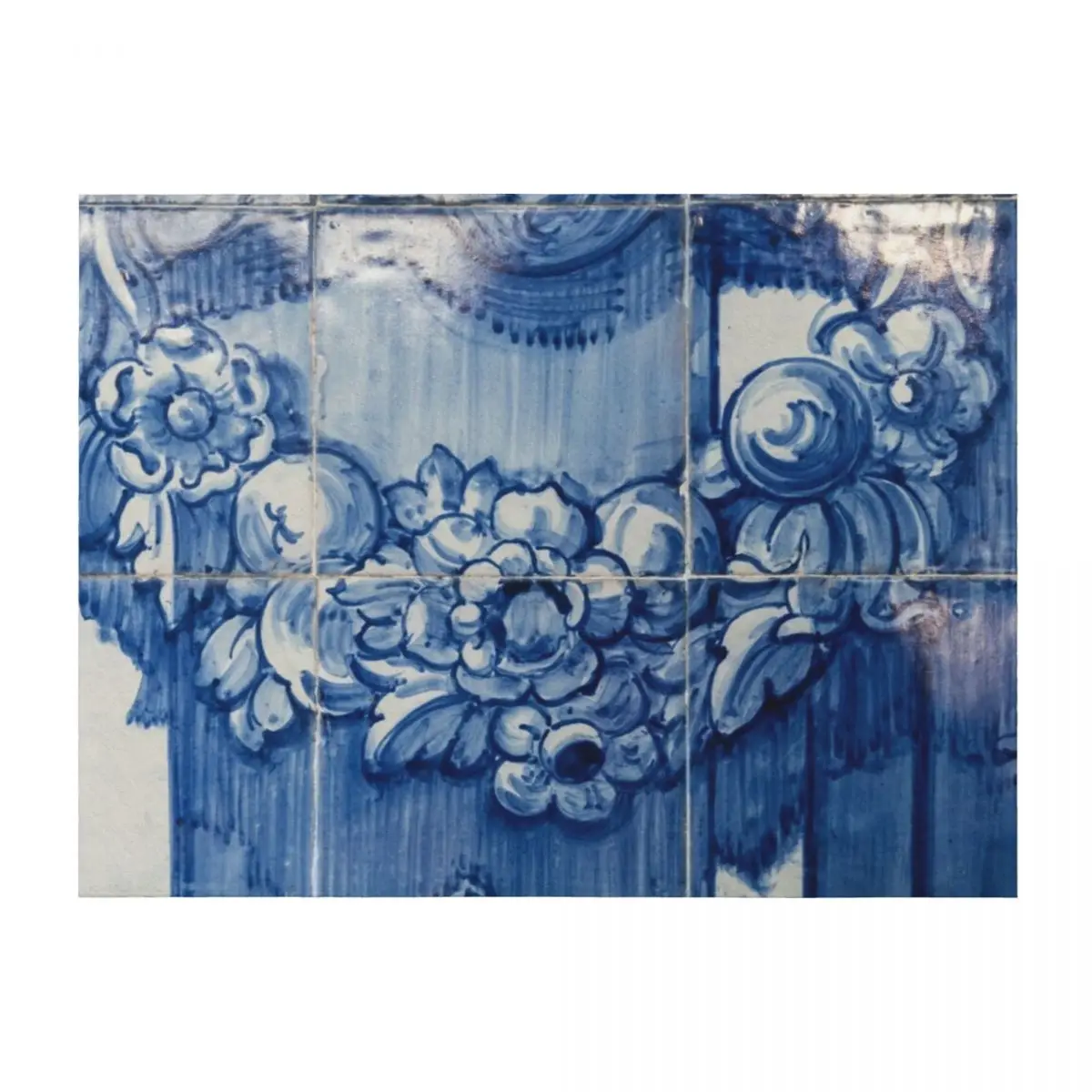 

Antique Portuguese Azulejo - Lustrous Stylized Botanical Garlands Throw Blanket heavy to sleep Furry Blankets