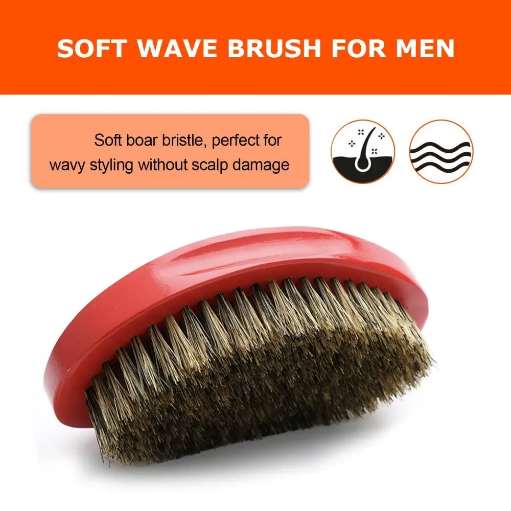 

New Soft Wave Brush Brushing Palm Wood Handle Boar Brushes 360 Curved with Soft Boar Bristles Hairbrush for Men
