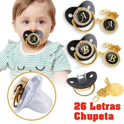 0-3 years old baby silicone pacifier without bisphenol A, super cool black gold letters, with chain clip dust cover, best gift