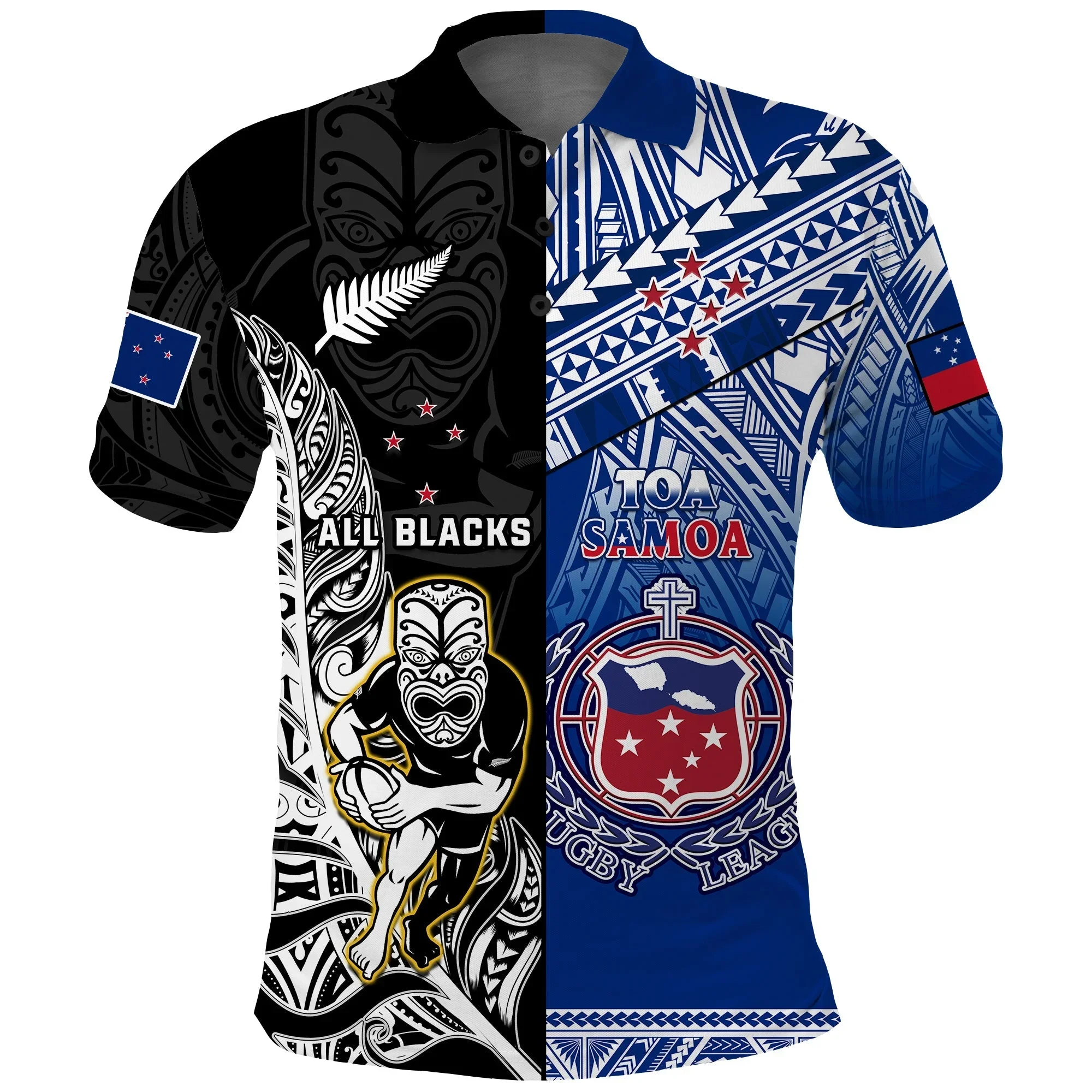 

All Black Toa Samoa Rugby NZ Maori Fern Mix Polynesian 3D Print Men Polo Shirt Breathable Short Sleeve Casual Tee Top Sport