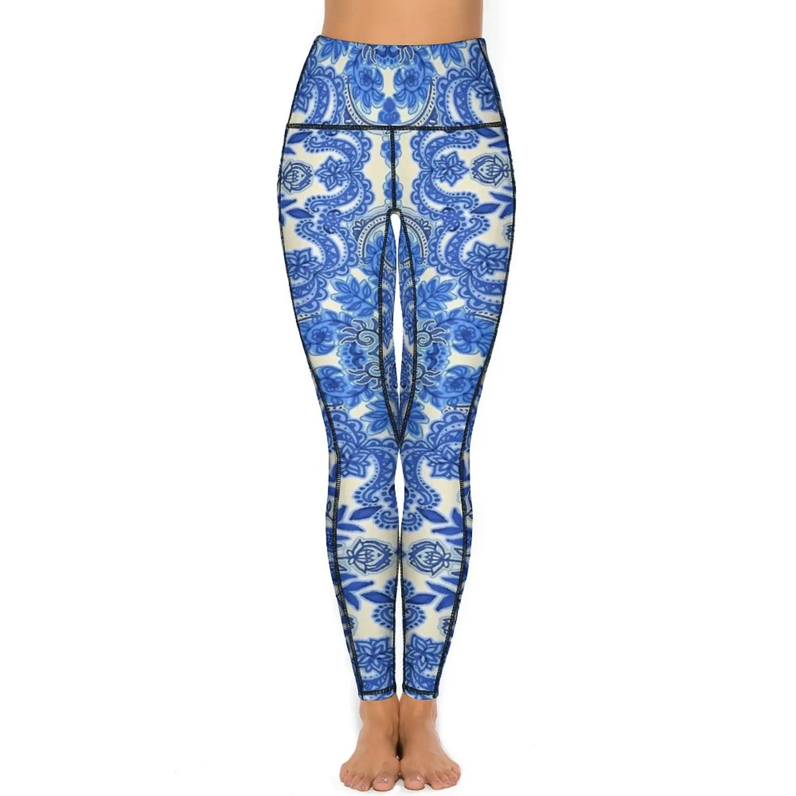 Mallas de arte popular blanco de China, pantalones de Yoga Push Up florales Retro sexis, mallas elásticas estéticas, mallas deportivas de entrenamiento para gimnasio para mujer