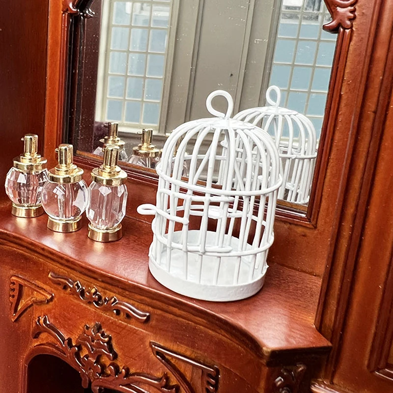 1 pezzo micro decorazione paesaggistica 1/12 casa delle bambole in miniatura gabbia per uccelli in metallo modello mobili scena della stanza accessorio fai da te