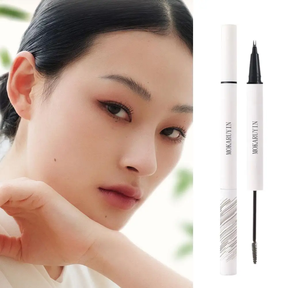 Double HEAD ดินสอเขียนคิ้ว Ultra Fine สามเหลี่ยมยาวปากกา Eye 3 Make Tint Lasting สีเพิ่ม Brow มาสคาร่าสีน้ําตาล Waterp K6D3