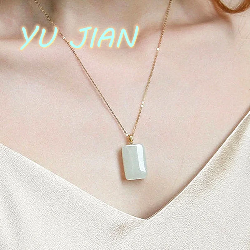 New Product Natural Authentic Hetian Jade Brand Pendant Quality White-Jade Lucky Charm Fengshui Neck Chain Necklace Fine Jewelry