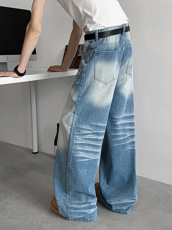 

Джинсы TANGZ Studio в американском ретро-стиле, светло-голубые, мужские, свободные, широкие, удлиненные, прямого кроя, с низкой посадкой