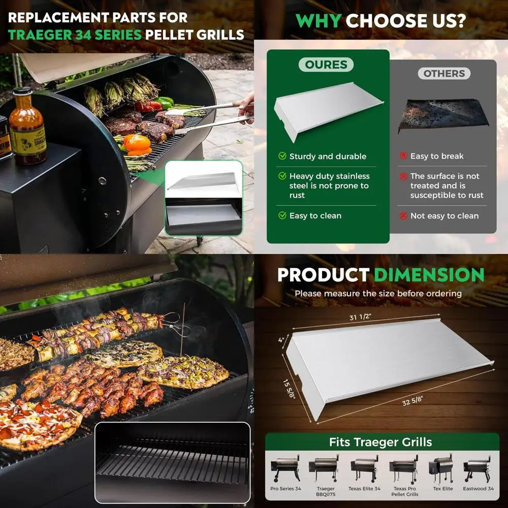 

Stainless Steel Drip Tray for Traeger 34, Eastwood 34, Tex/Tex Elite Grills, 32.5x15.75