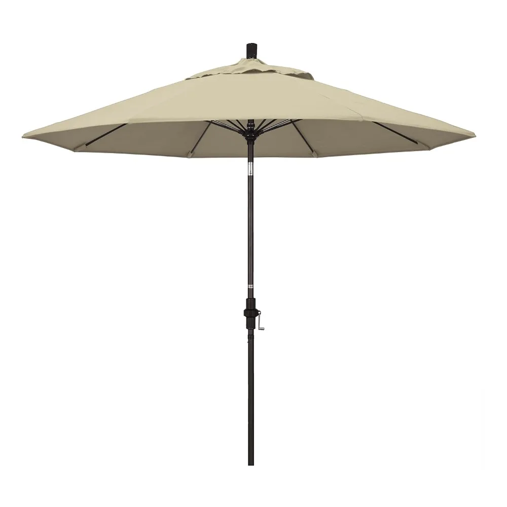 9' Round Crank Lift, Collar Tilt, Aluminum Pole, Fiberglass Rib Patio Umbrella, Bronze Finish, Sunbrella Antique, Customized