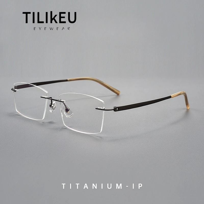 

Pure Titanium Eyeglasses Rimless Optical Frame Spectacle Premium Business Men's Myopia Prescription Frameless Glasses 150mm Leg