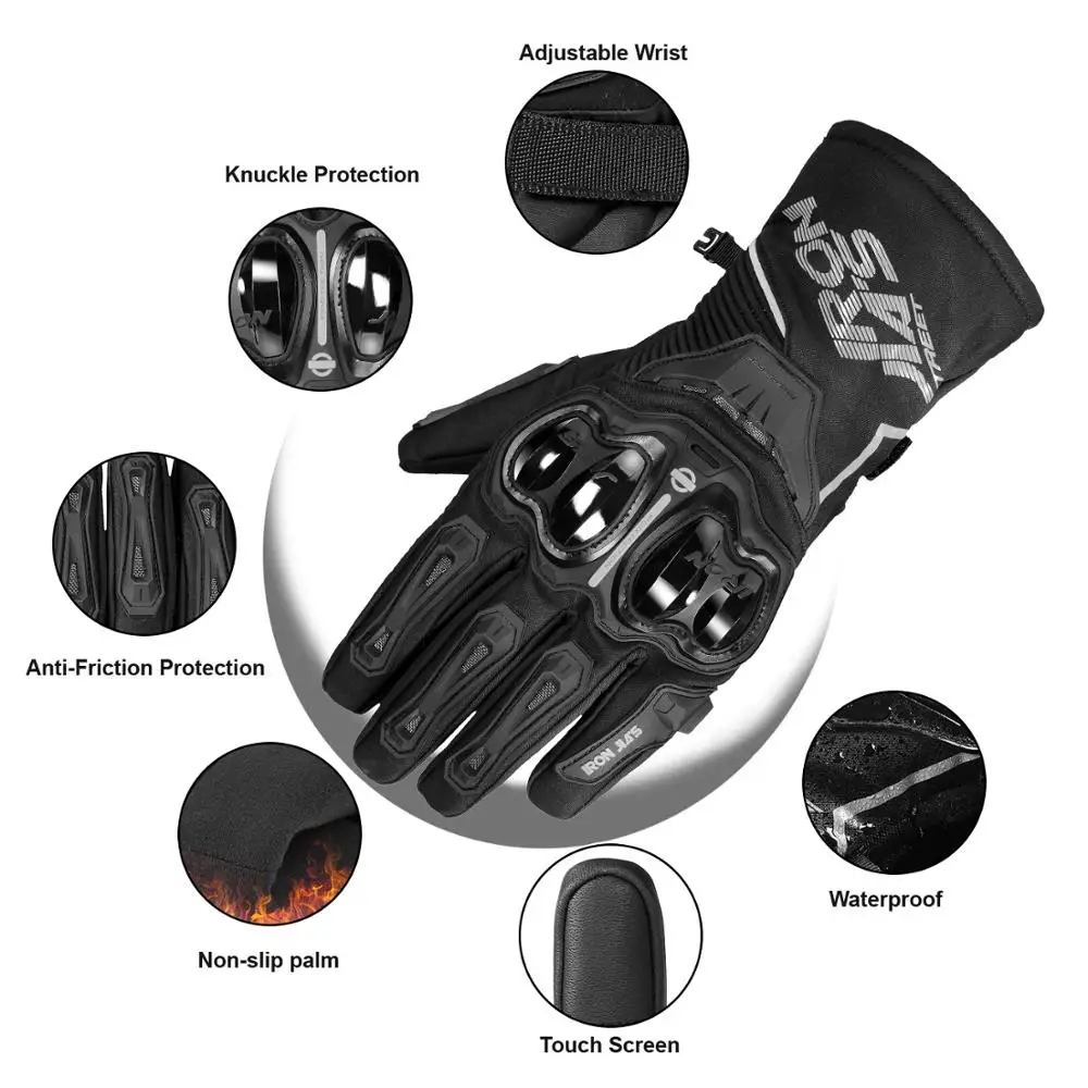 IRON JIA\'S Winter Motorcycle Gloves For Men Waterproof Touch Screen Motorbike Wrist Buckle Design Protective Motocross Gloves