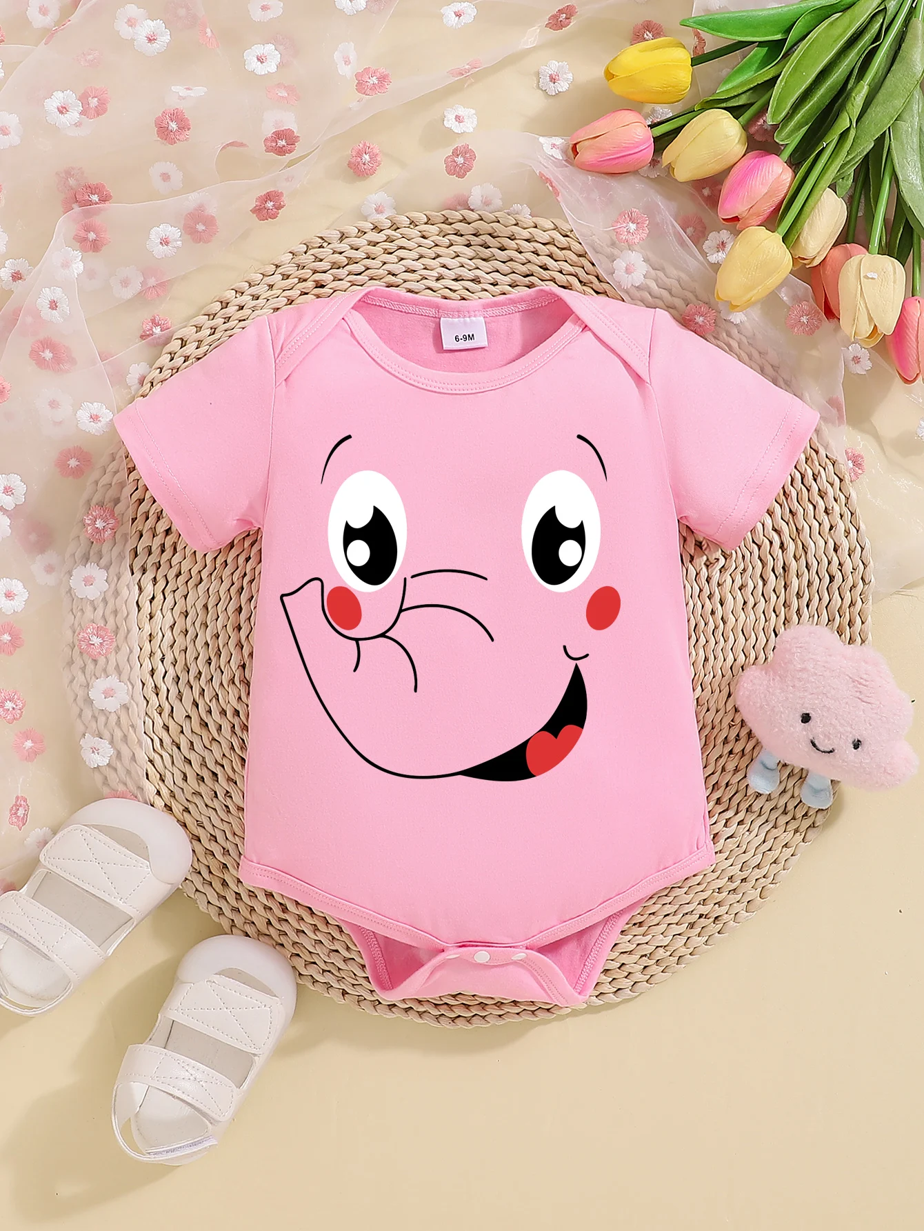 

Newborn Summer New Baby Super Cute And Cute Cartoon Elephant Print Casual Triangular Ha Coat Crawling Suit