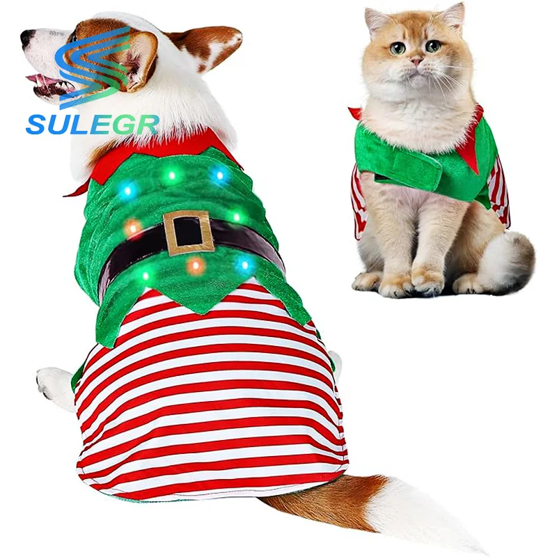 SULEGR Christmas Dog Clothes Suit Xmas Dog Costume With Beautiful Color Light Night Lovely Pet Santa Claus Cat Dress New Year