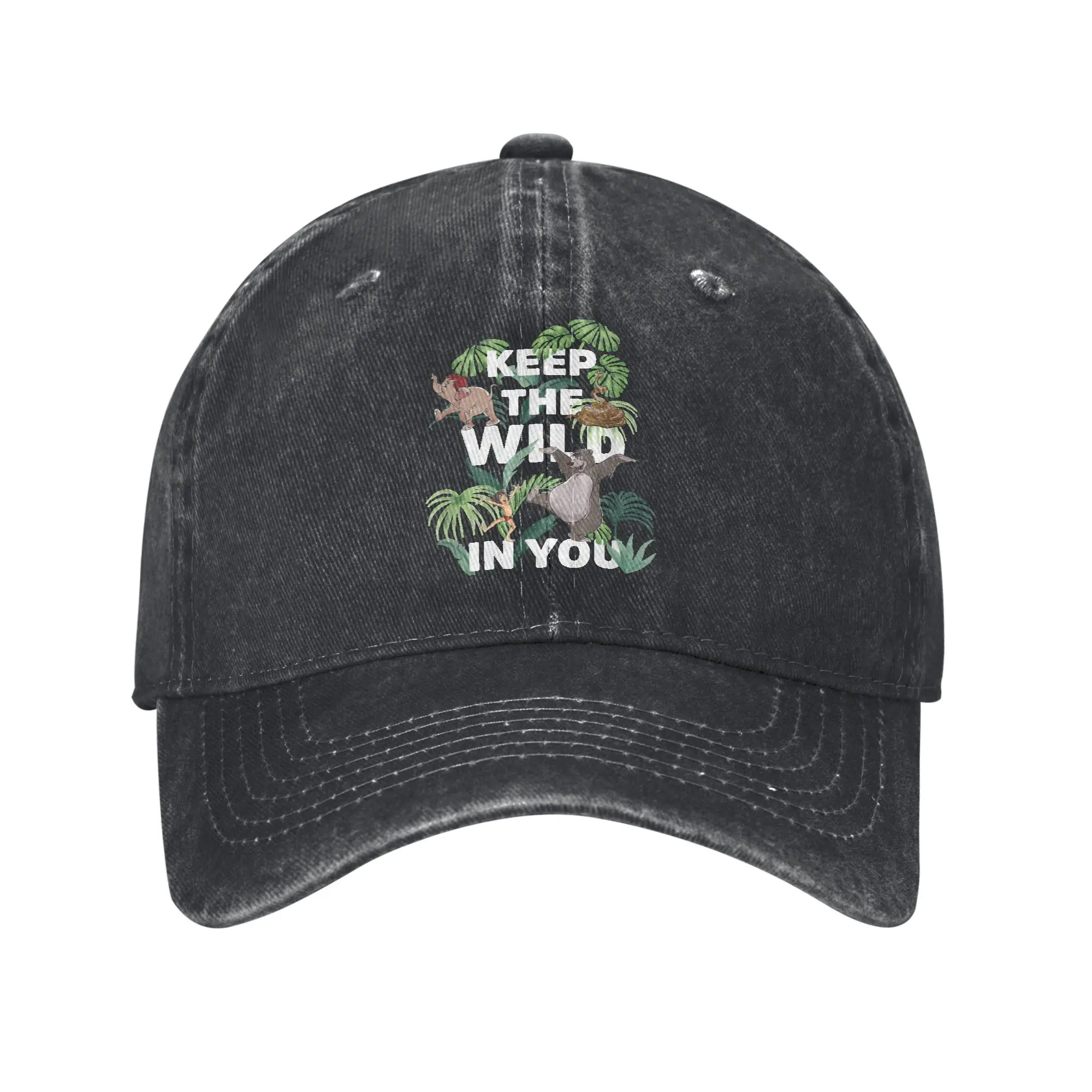 

Книга джунглей Keep The Wild In You Group Бейсбольная кепка Винтаж Потертые потертые головные уборы Мужчины Женщины Подарочные шапки для тренировок на открытом воздухе