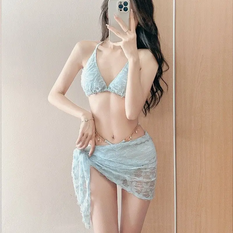 

Korean Bikini Set High Waist Sexy Swimwear Women Y2K Fashion Ins Hot Beach Pool Party Swimsuit with Waist Chain Summer Vacation