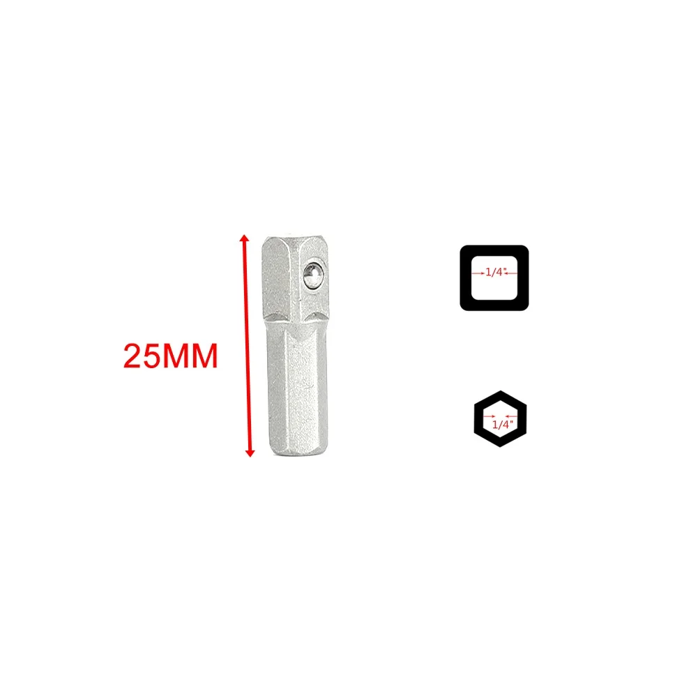 

Practical Durable High Quality Socket Adapter 1/4\" Hex To 1/4\" Square Drive 25mm Impact Metal Quick Change Set