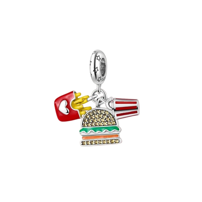 Original 925 Sterling Silver Cake Christmas Snowman Burger Dress Charms Pendant Beads Fit S925 Bracelet Fine DIY Jewelry Making