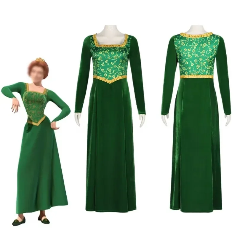 Princess Fiona Dress Shrek Cosplay Costume Dress Outfit Women Cartoon Green Dress for Adult Fiona Costume Halloween Role Play