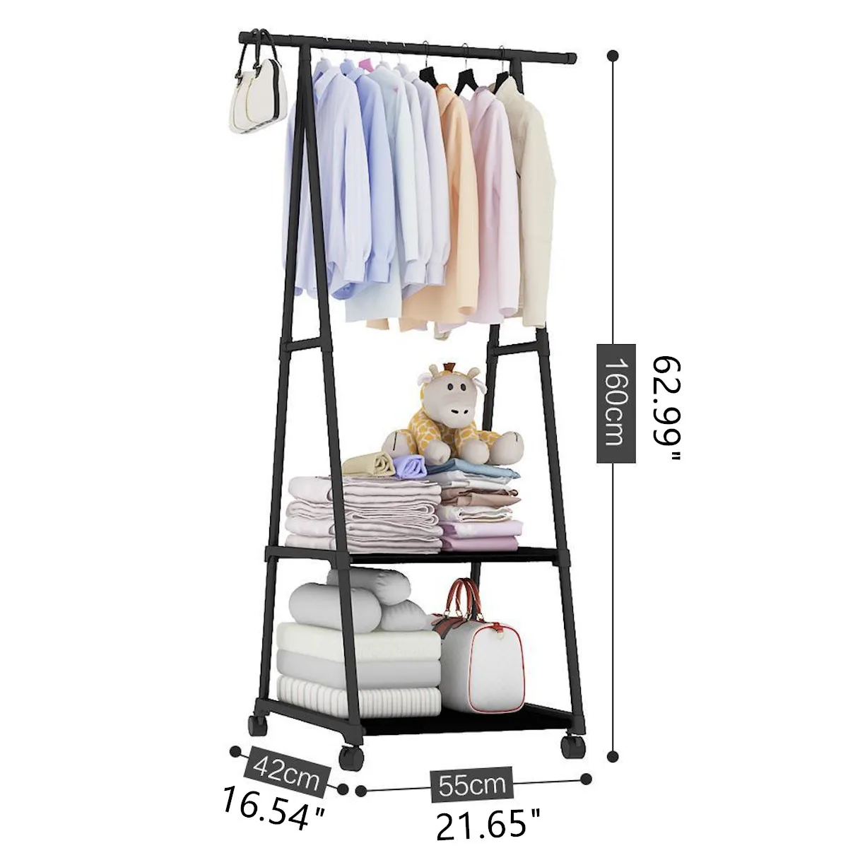 Coat Rack Removable Metal Coat Hanger Stand Floor Clothes Hanger With Wheel Storage Shelf Wardrobe Clothes Holder Shelves