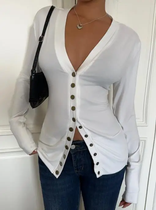

2025 Autumn and Winter Leisure Vacation Long Sleeved Button T-Shirt Top Shirt Women's Clothing