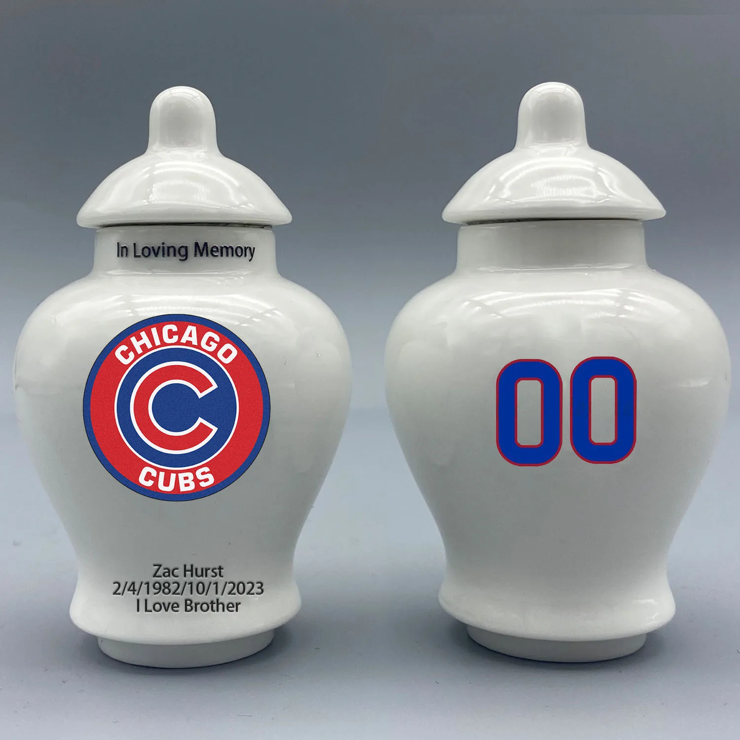 Mini urna para Chicago Cubs, temática de béisbol, por favor, envía la información de personalización-nombre/fecha y número en la urna