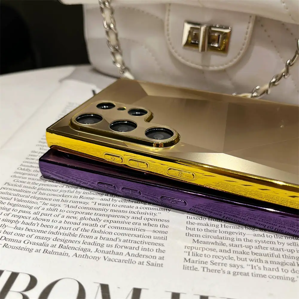 Luxury Plating 3D Diamond Pattern Matte Skin Touch Case for Samsung Galaxy S22 S23 S24 Ultra Shockproof TPU+PC Cover S24 Plus