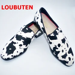 LOUBUTEN Horsehair Leather Black And White Colors Graffiti Loafers Luxury Designer Summer Casual Shoes Flats Men Dress Shoes