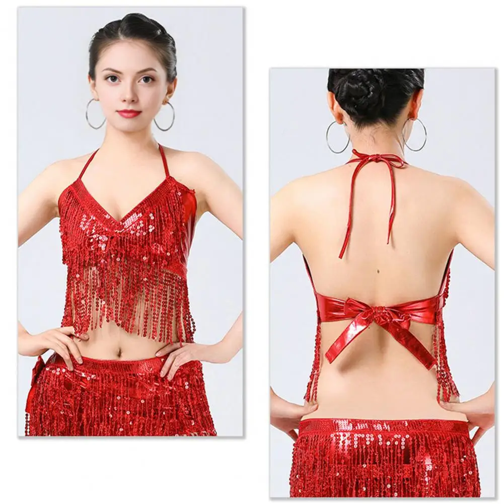 Sequin Stage Outfit Sparkling Sequin Belly Dance Tops for Women Festival Carnival Attire with Fringe Detail Rave Party for Girls