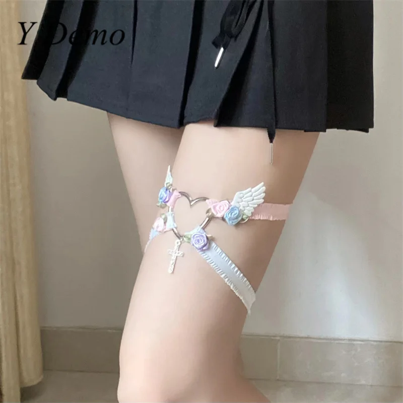 Y Demo Sweet Lolita Love Flower Leg Ring Cute Sext Wings Heart Cosplay Accessories Thigh Garter